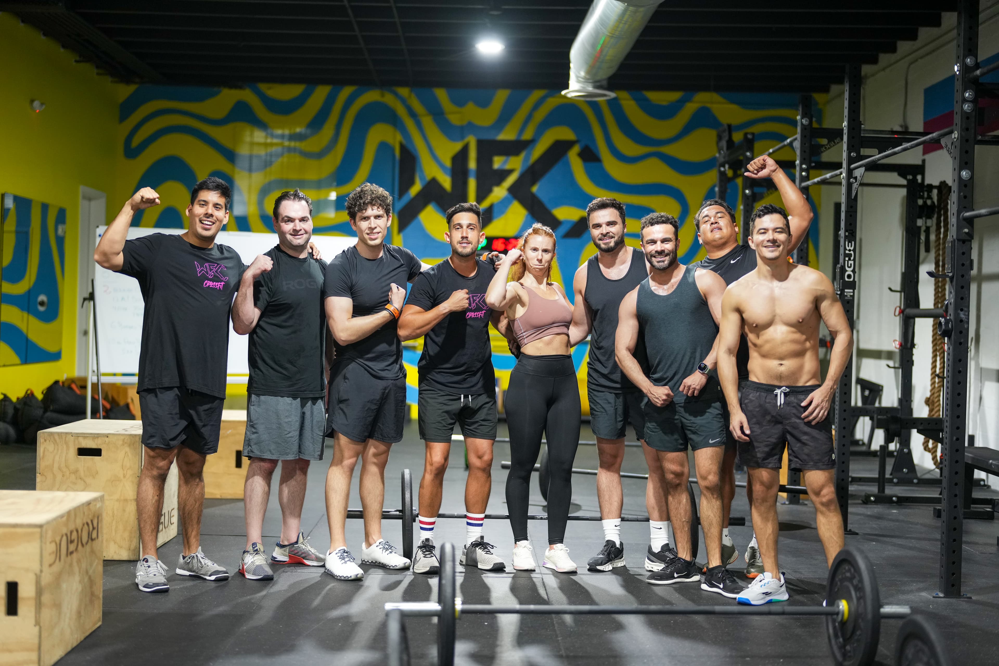 HYROX and CrossFit athletes together after a class at Wynwood Fitness Club in Miami